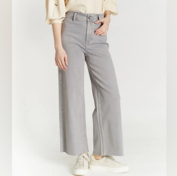Oat New York Size 6 Women's 11" Wide Leg Jeans Gray Raw Hem Scandi Coastal - Picture 2 of 11